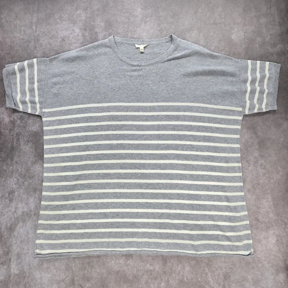 Eileen Fisher Organic Cotton Striped Short Sleeve Sweater - Picture 2 of 11